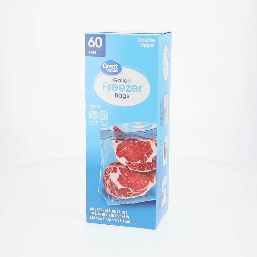 Great Value Fresh Seal Double Zipper Gallon Freezer Bags, 60 Count