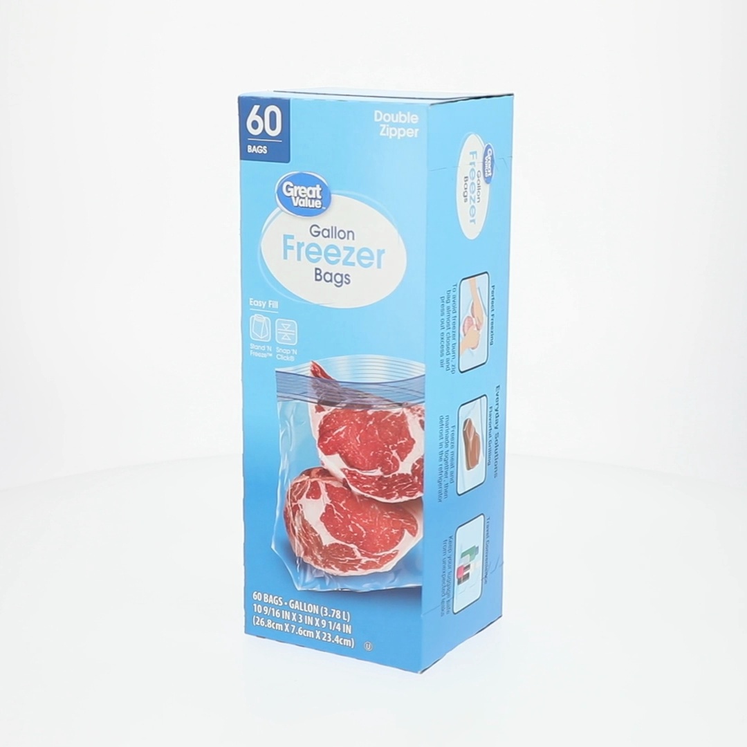 Great Value Fresh Seal Double Zipper Gallon Freezer Bags, 60 Count