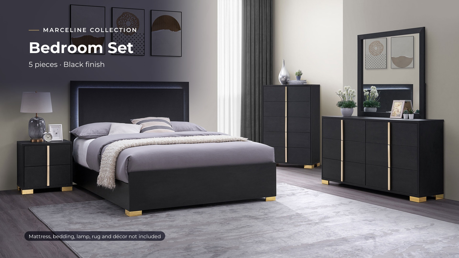 thumbnail video image 2 of Coaster Marceline 5-Piece Eastern King Bedroom Set, Black, 2 of 19