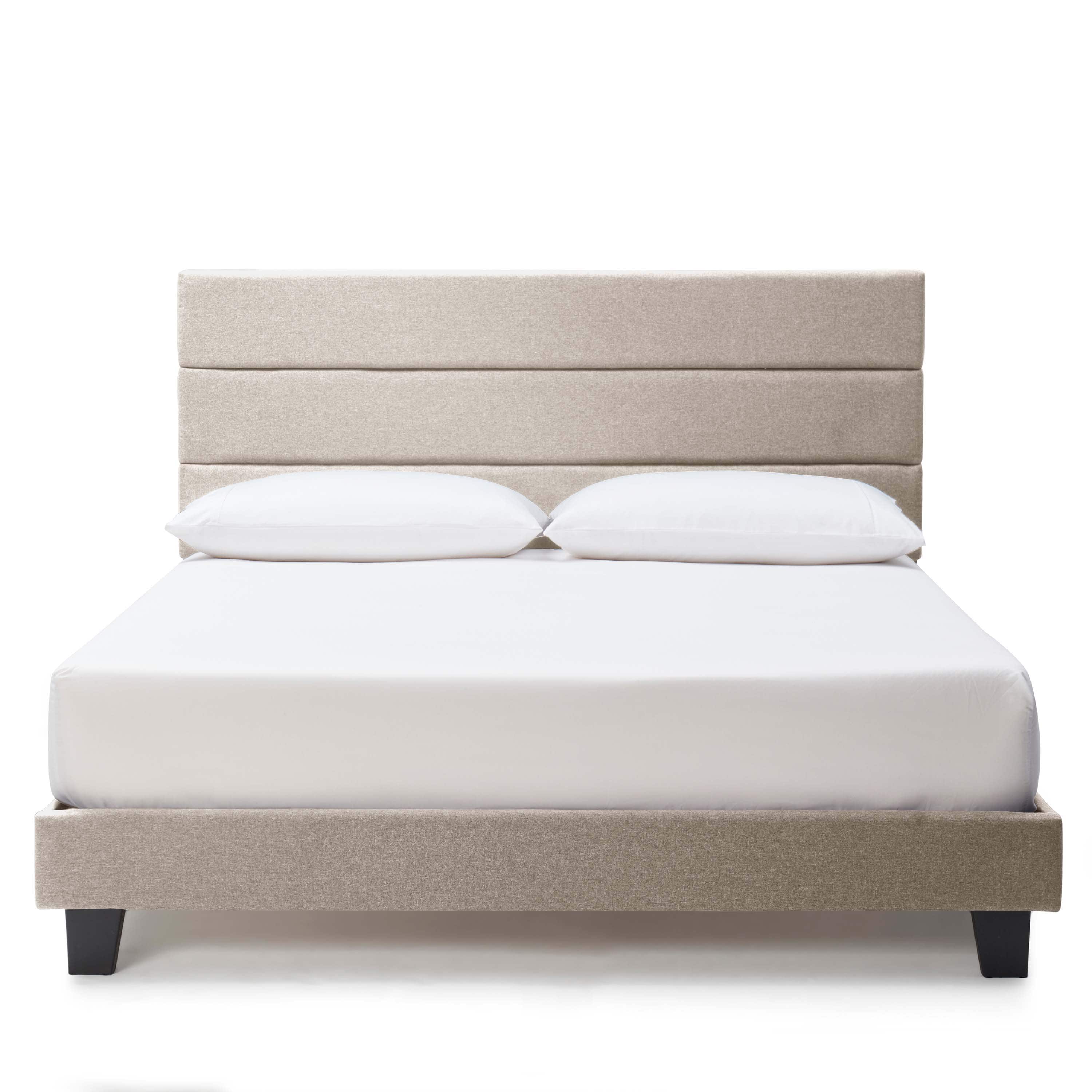 thumbnail video image 2 of Lammaloe King Size Platform Bed Frame with Horizontal Channel Upholstered Headboard, Grey, King, 2 of 9