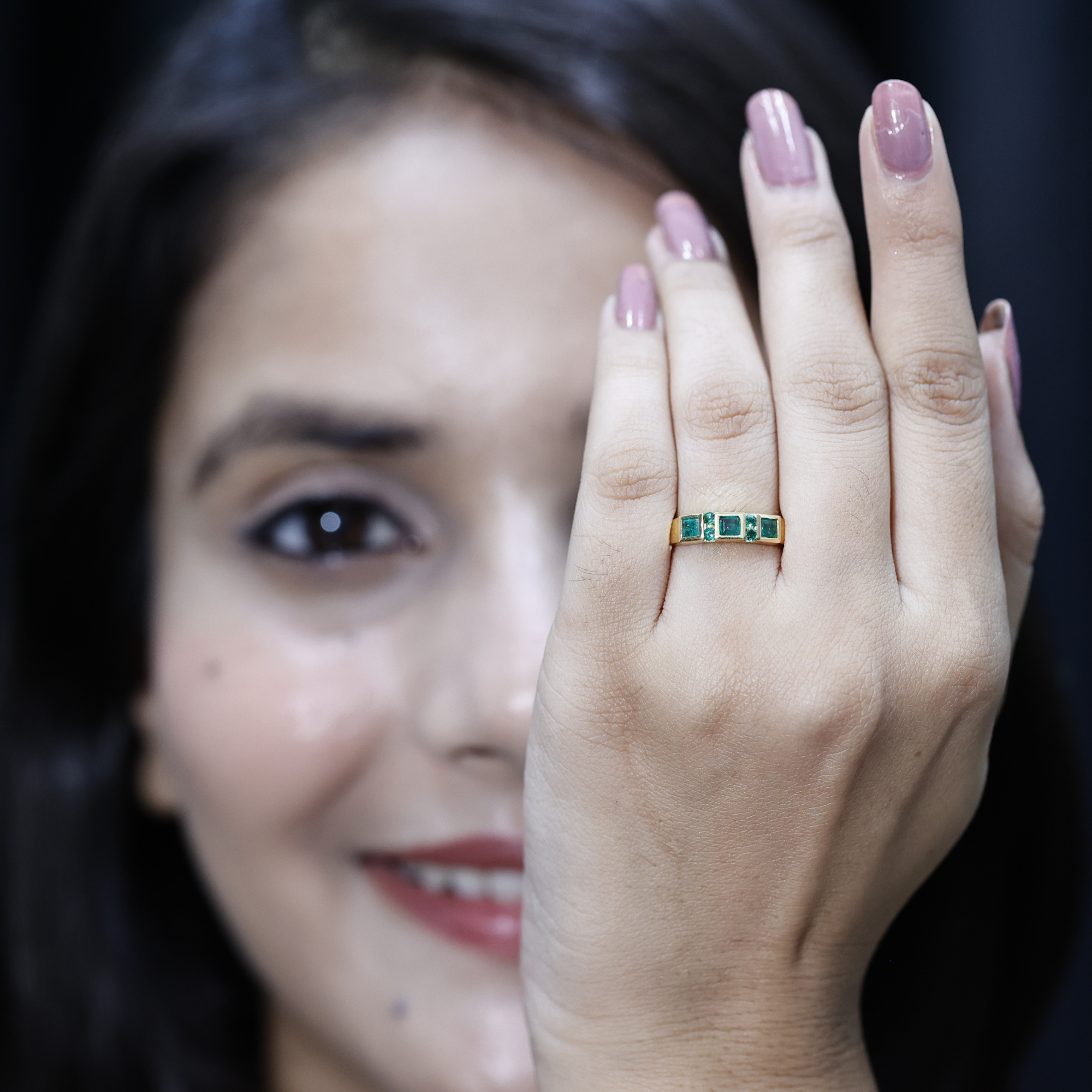 thumbnail video image 2 of Rosec Jewels Natural Emerald Band Ring for Women (AAA Grade, May Birthstone), 925 Sterling Silver, US 4.00, 2 of 9