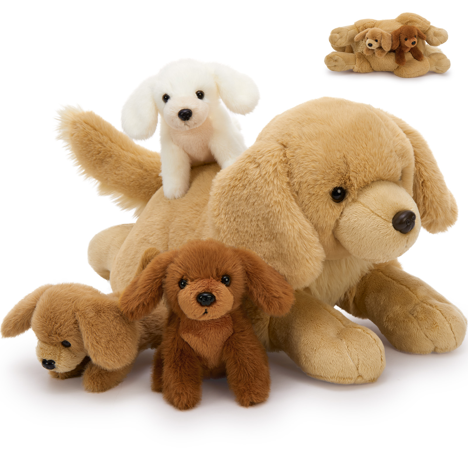 thumbnail video image 2 of MaoGoLan 4Pcs Golden Retriever Stuffed Animal 18'' Large Stuffed Dog With 3 Puppies Plush Toy, 2 of 9