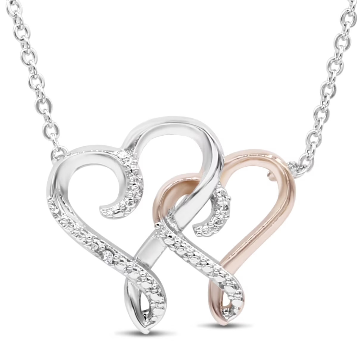 thumbnail video image 2 of SuperJeweler Diamond Heart Necklace, Double Heart Necklace, Women's Heart Necklace 18 inches, Two Tone, 2 of 6