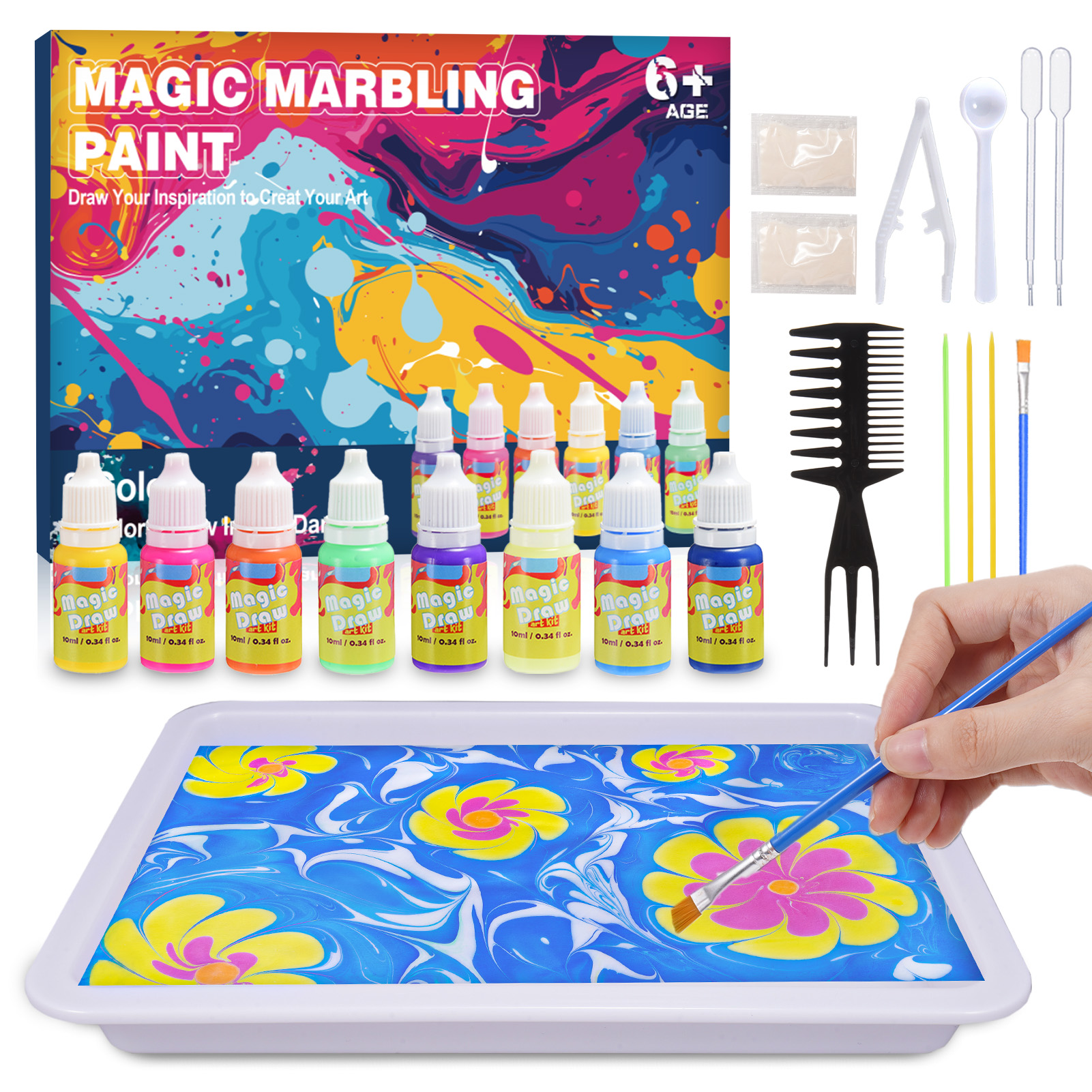 thumbnail video image 2 of Glow Water Marbling Paint Kit, Painting Craft Kits for Kids Age 6-8, Gifts for 6 7 8 9 10-12 Year Old Boys Girls, Birthday Gift Ideas, 2 of 8