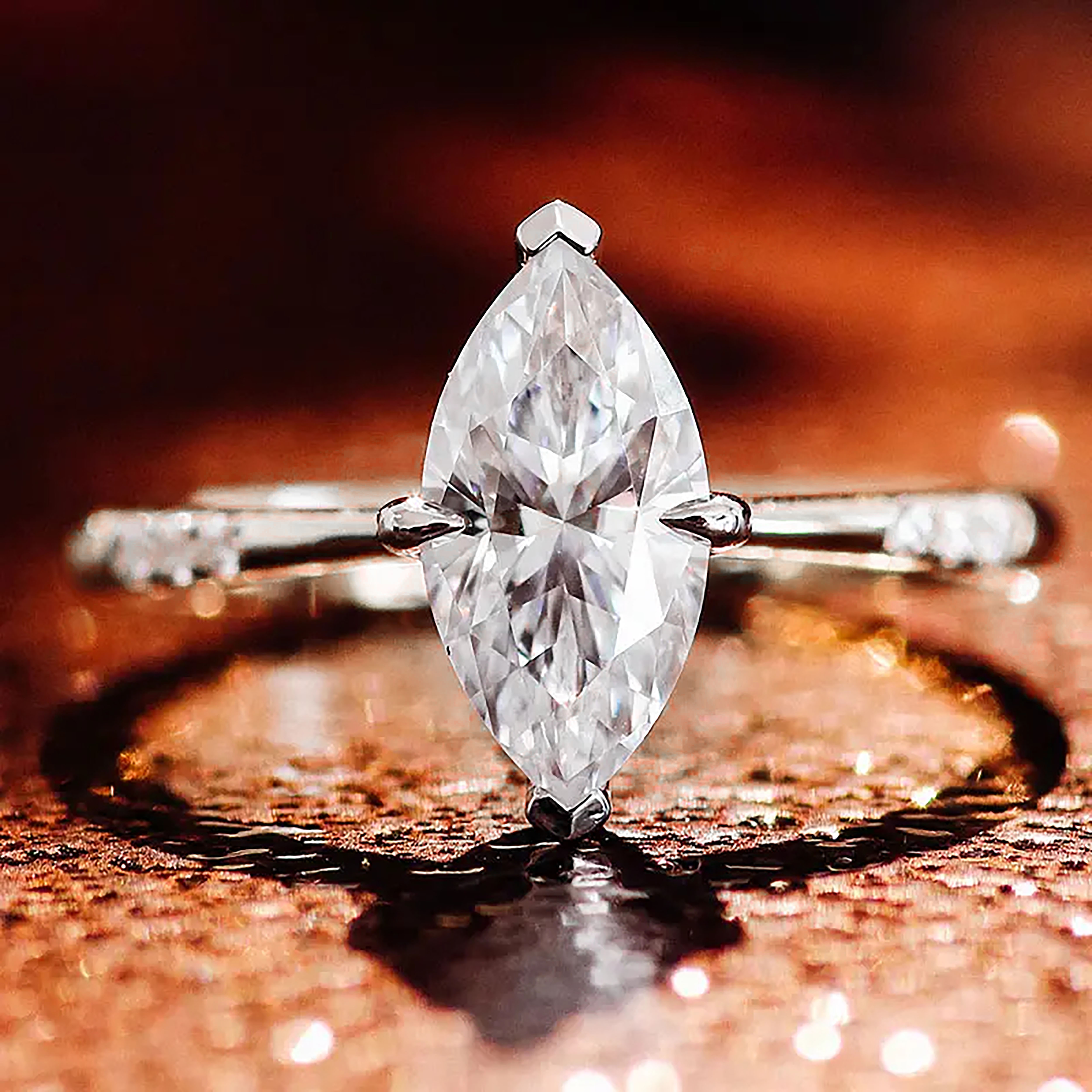 thumbnail video image 2 of Cora Jewellery 1.5CT Marquise Moissanite Engagement Ring For Women, 10K Rose Gold, 2 of 8