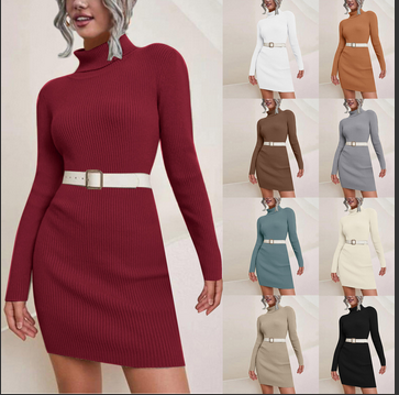 thumbnail video image 2 of snowsong Sweater Dress Women's Formal Dresses Ladies Autumn Winter Turtleneck Knitted Sweater Dress Long Sleeve Sexy Dress Fall Dresses For Women Grey XL, 2 of 5