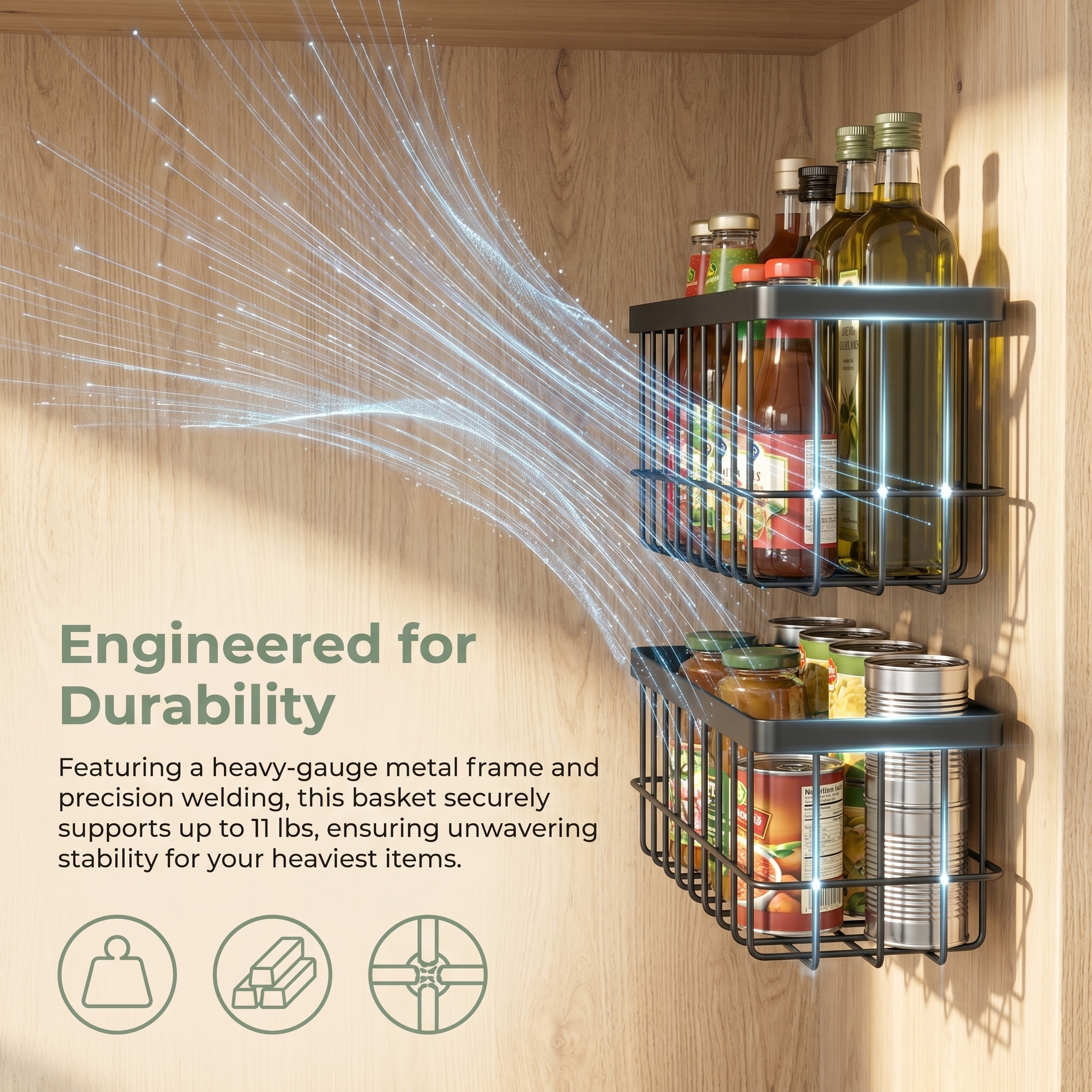 thumbnail video image 2 of Wall Organizer Baskets, Lid Organizers Inside Cabinet with 2 Caddy Adhesive, Cabinet Door Organizer with 2 Sponges, 4 Hooks, Cabinet Door Storage for Foil Aluminum Roll, Black, 2 of 12