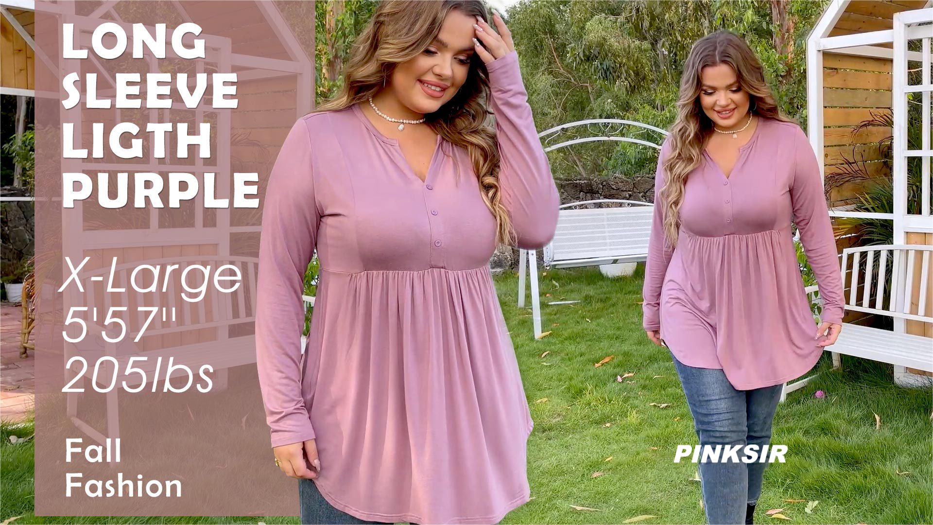 thumbnail video image 2 of PINKSIR Women's Plus Size Henley Shirts Peplum V Neck Button Tunic Tops Casual Long Sleeve Blouse 1XL-4X, 2 of 7