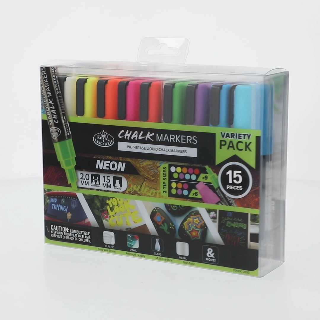 Royal & Langnickel - 15pc Neon Chalk Marker Variety Set, 2MM and