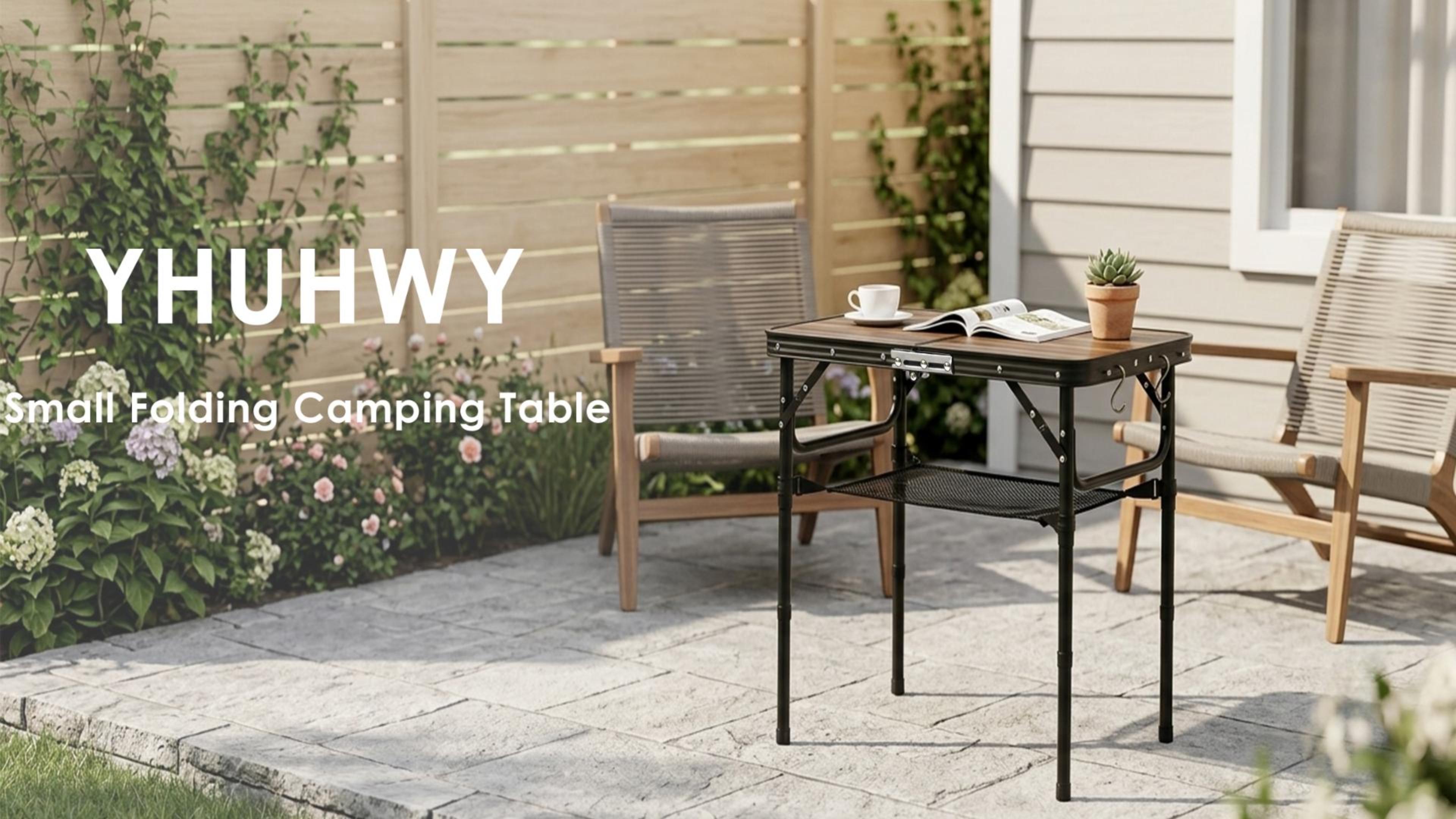 thumbnail video image 2 of Yhuhwy Folding Camping Table, 2ft Small Portable Lightweight Aluminum Picnic Table with 3 Adjustable Heights for Indoor Outdoor Camp BBQ Beach, 2 of 9