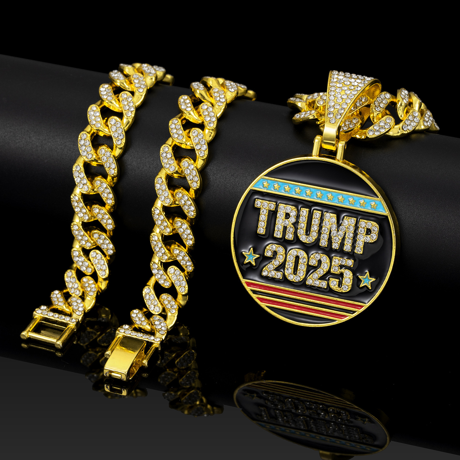 thumbnail video image 2 of Yonghao Pavilion New Hip Hop Necklace for Men Iced Out Cuban Chain Necklace 2025 Commemorative Medallion Pendant, Gold-Tone, Crystal Rhinestone Chain 23.62 inches (silvery), 2 of 9