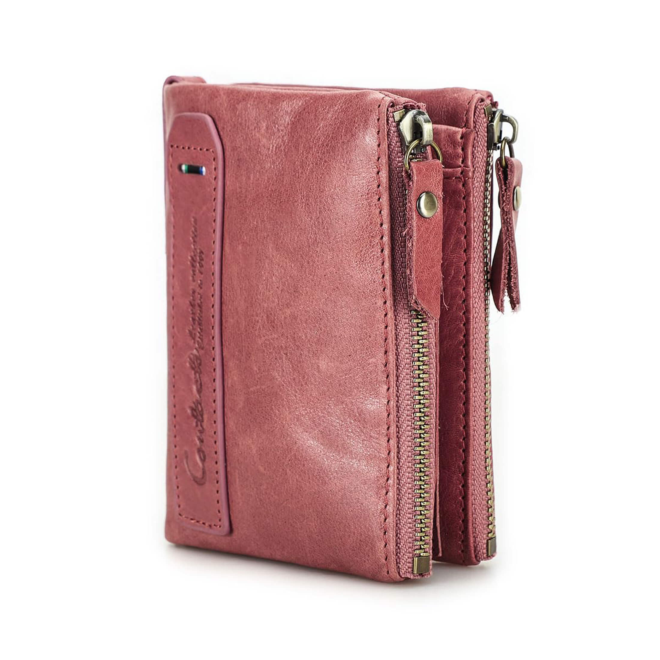 thumbnail video image 2 of Contact's Soft Leather Wallet for Women Small Bifold Coin Purse Double Zipper Card Holder with RFID Blocking (Rose Tan), 2 of 8
