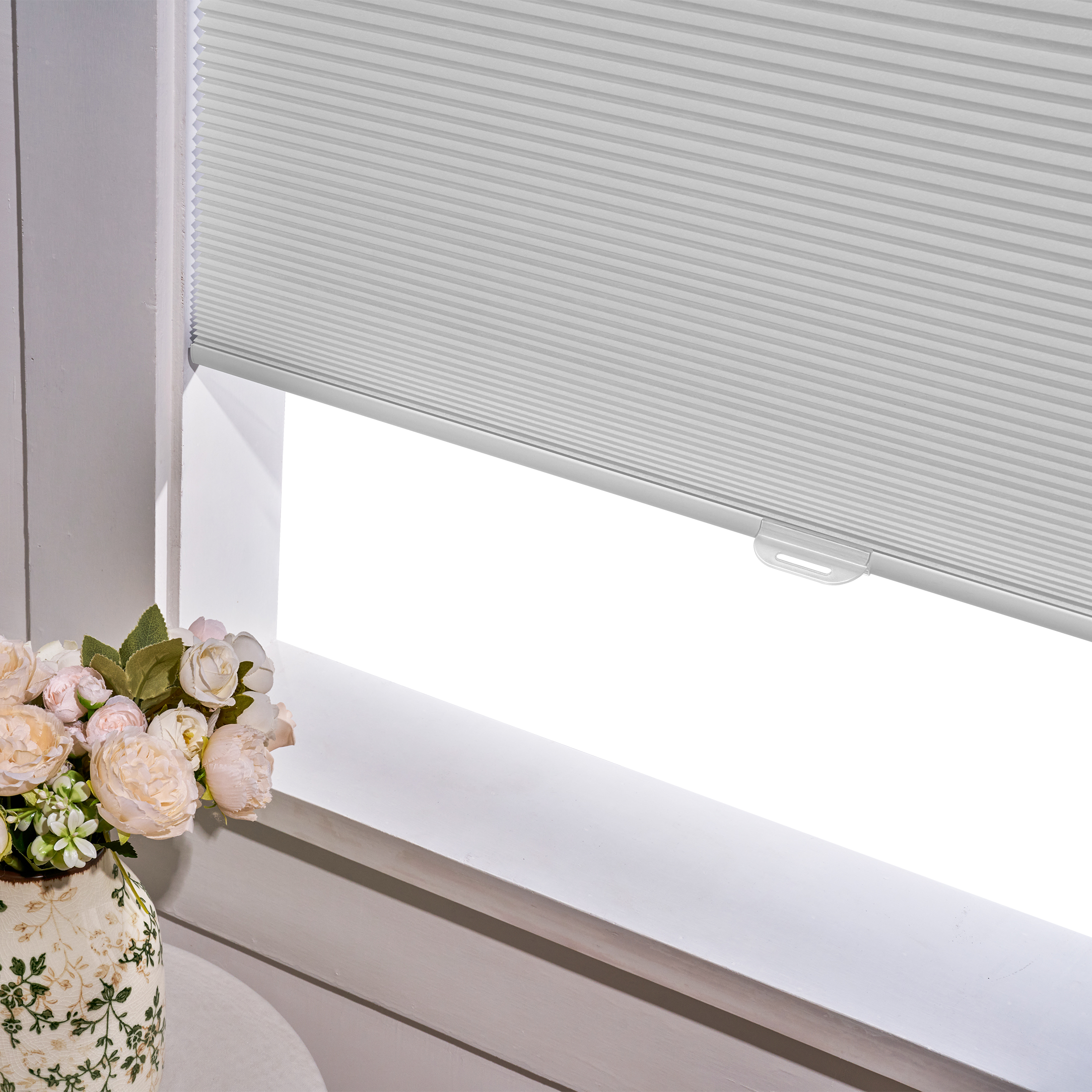 thumbnail video image 2 of No Drill No Tools Cellular Shades Blackout Color-Matched Honeycomb Blinds Easy to Install Cordless Cellular Blinds for Windows, Blackout-White, 34.5" W * 64" H, 2 of 9