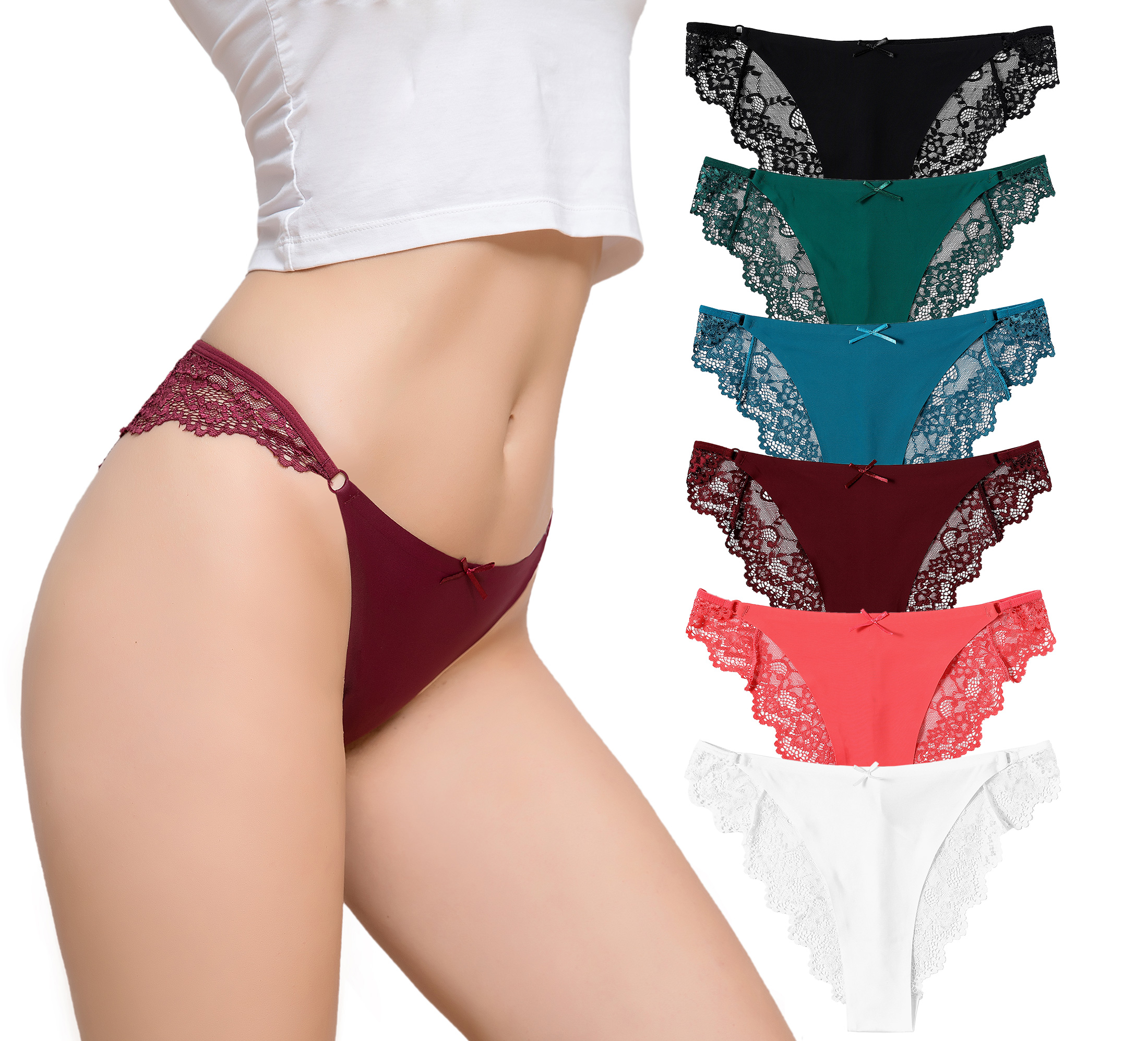 thumbnail video image 2 of Solavia Lace Cheeky Panties for Women, Seamless Tanga, Soft Stretch Cute Underwear, Sexy biniki Panties, 6-Pack, Size S to XXL, 2 of 5