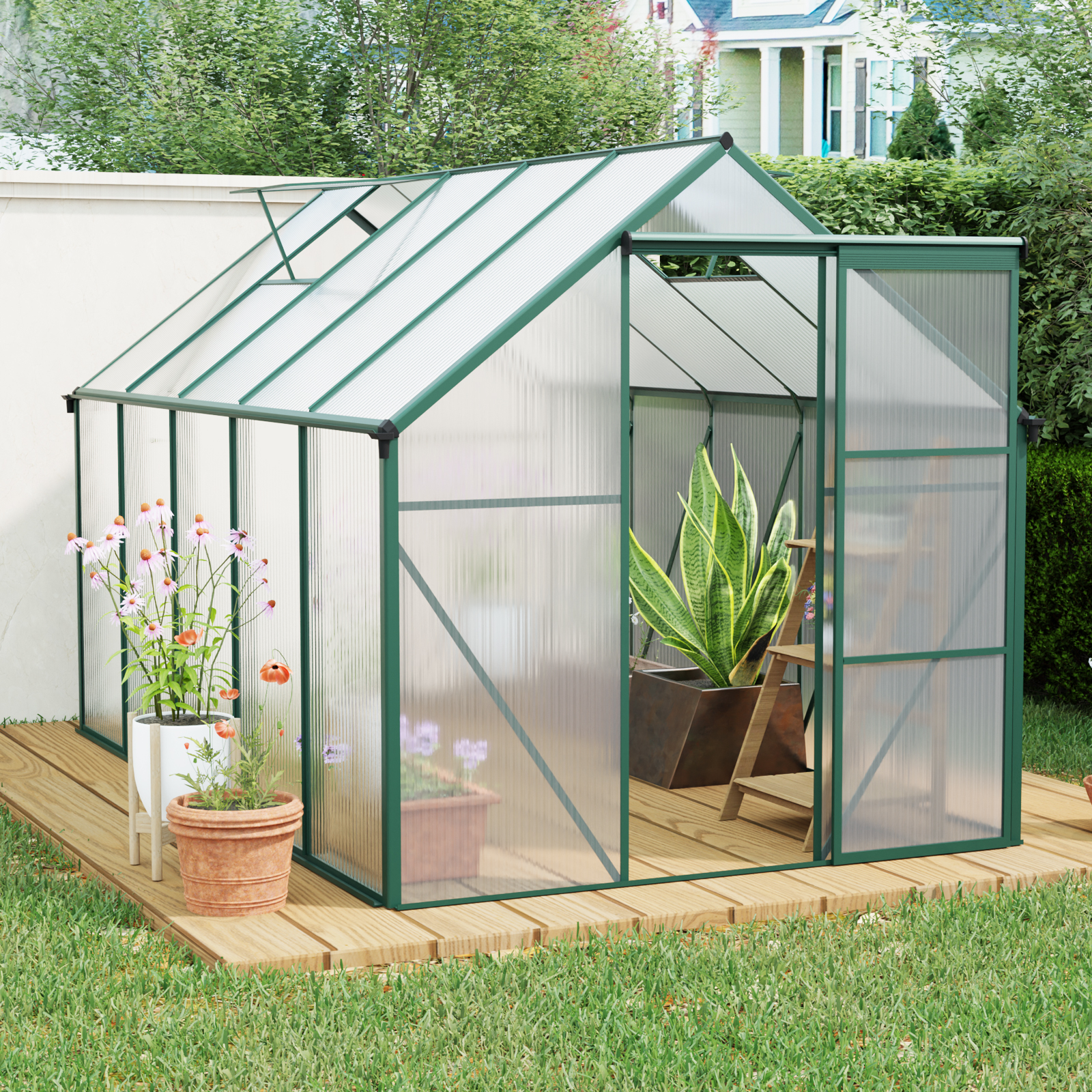 thumbnail video image 2 of Aurlrtil 10'x6' Polycarbonate Greenhouse, Large Aluminum Walk-in Green House with Adjustable Roof, Black, 2 of 10