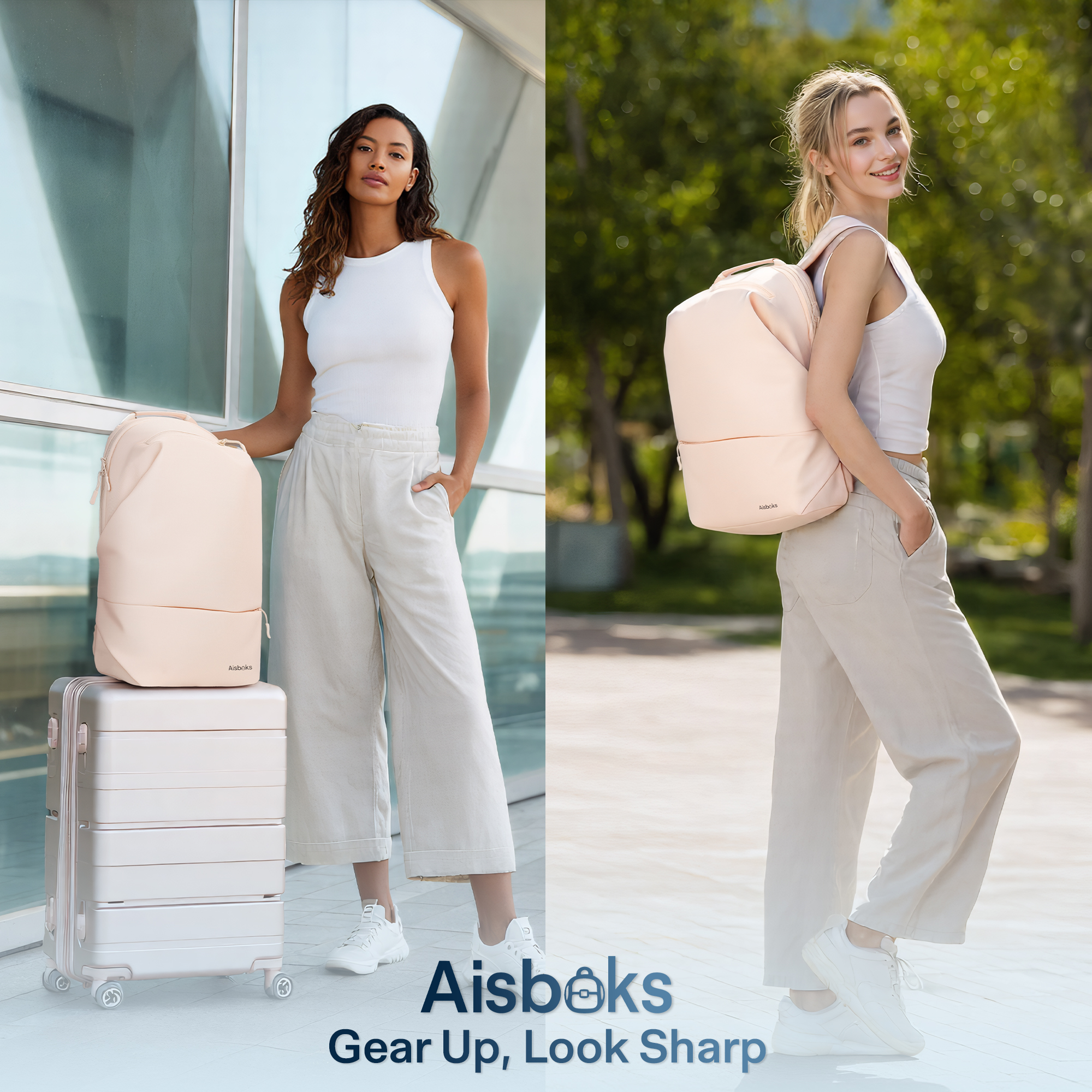 thumbnail video image 2 of Aisboks 13-16Inch Laptop Backpack for Women,Lightweight 15.6'' Travel Laptop Backpack,Fashion Durable Water-Resistant Laptop Bag,Carry On Anti-Theft Backpack,Blush Beige Pink, 2 of 8