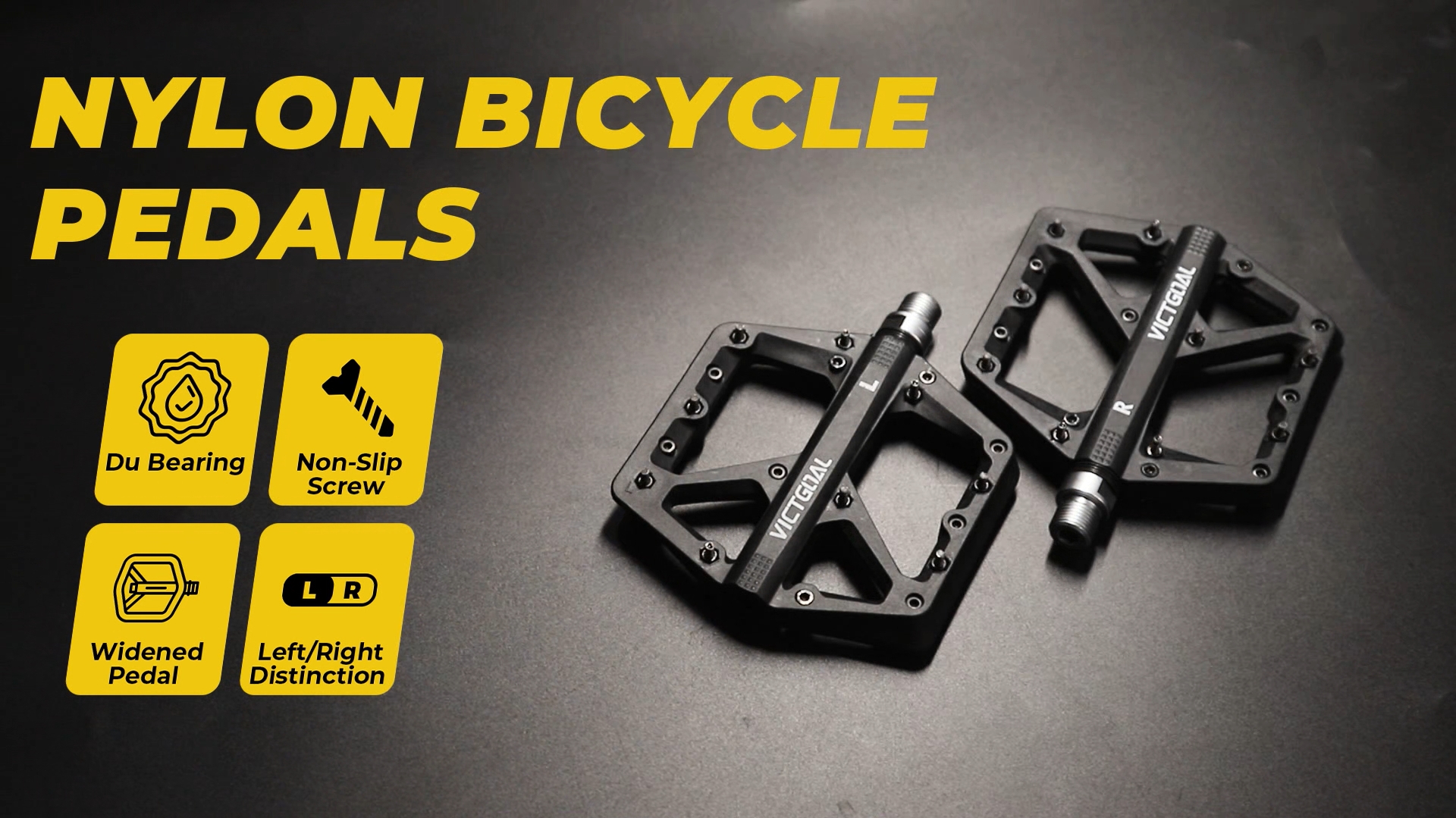 thumbnail video image 2 of VICTGOAL Nylon Bicycle Pedals 9/16 DU Bearings Non-Slip Flat Platform Ultralight for MTB Road Bike Cycling Parts, 2 of 10