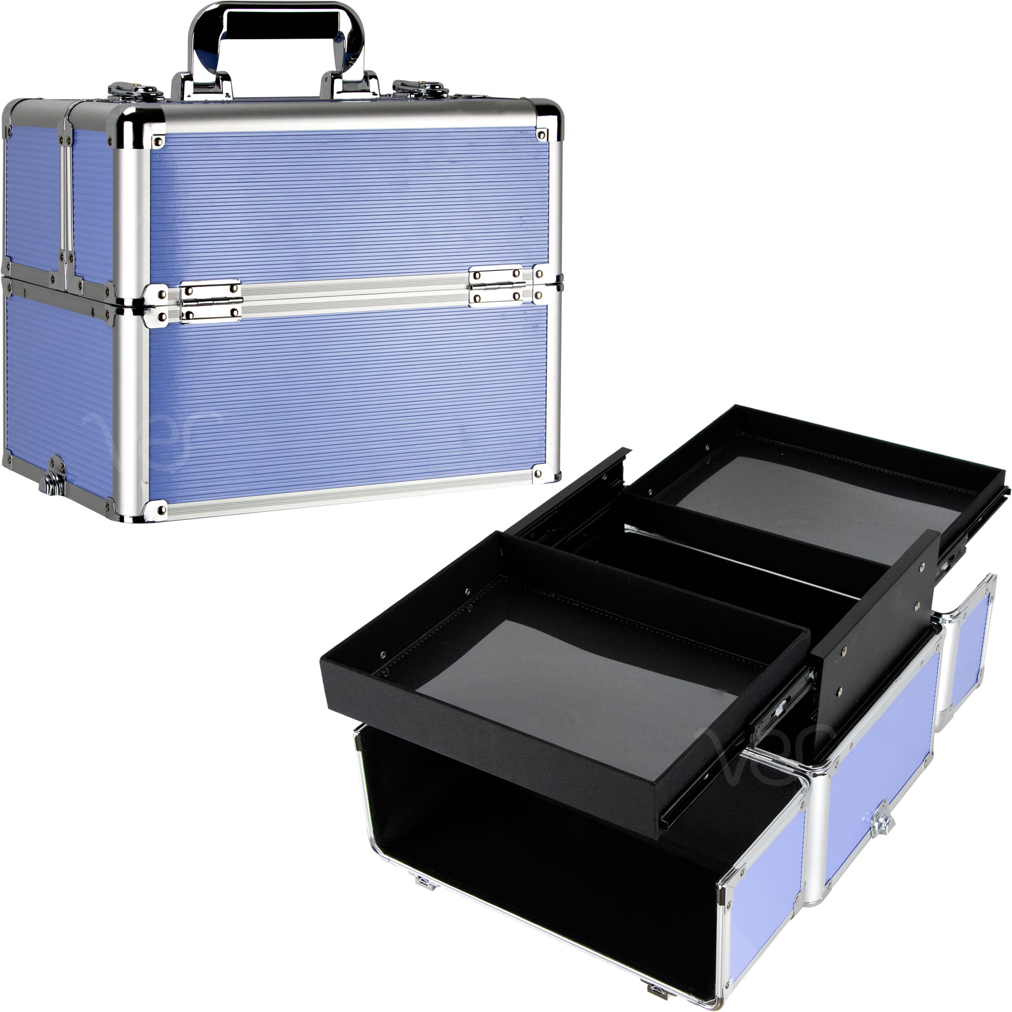 thumbnail video image 2 of Ver Beauty Black Aluminum Train Case with Sliding Trays, Lockable Storage, Expandable Modular Design, 13.5" x 9.5" x 10.75", 2 of 8