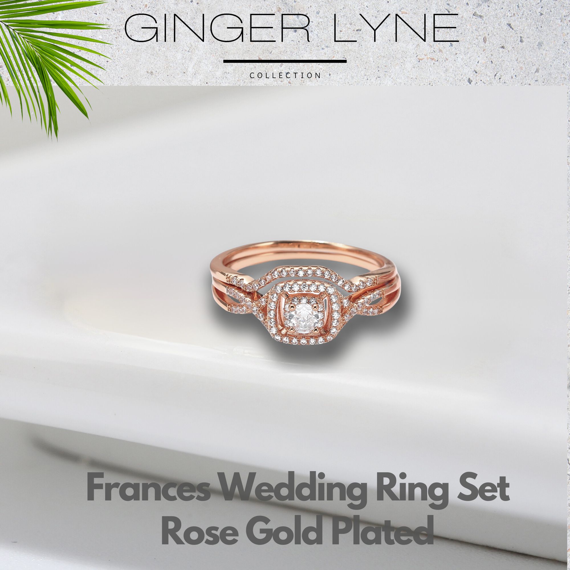 thumbnail video image 2 of Bridal Set for Women Halo CZ Plated Gold Engagement Rings Ginger Lyne Collection, 2 of 7