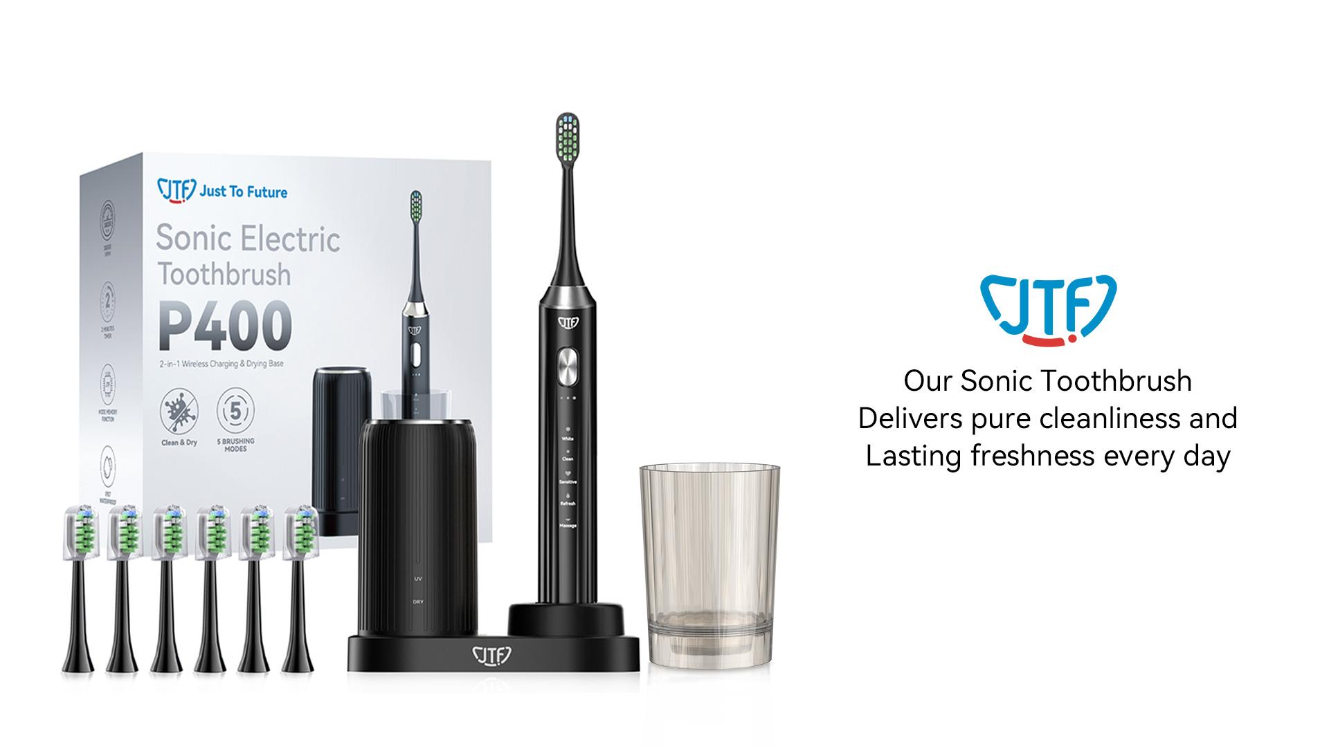 thumbnail video image 2 of JTF Sonic Electric Toothbrush with UV & Drying: 5 Customized Modes for Effective Yet Gentle Cleaning –with 8 Brush Heads, Rinse Cup, Wireless Charging Base, Rechargeable for Daily Care, Home & Travel, 2 of 10