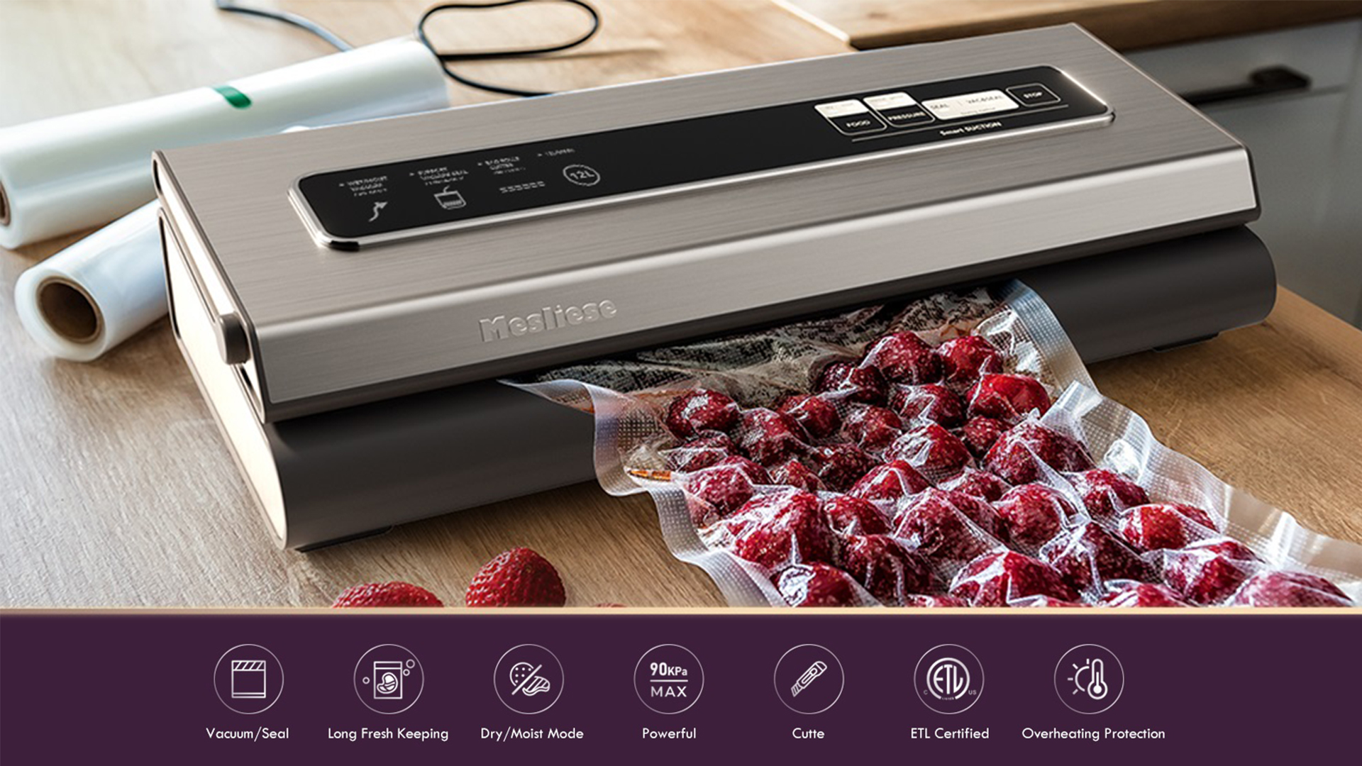 thumbnail video image 2 of Casabay Vacuum Sealer Machine with 2 Rolls Vacuum Seal Bags, Compact Food Saver Vacuum Machine Built-In Cutter, Perfect for Meal Prep, Peftovers, Freezer Storage, 2 of 9