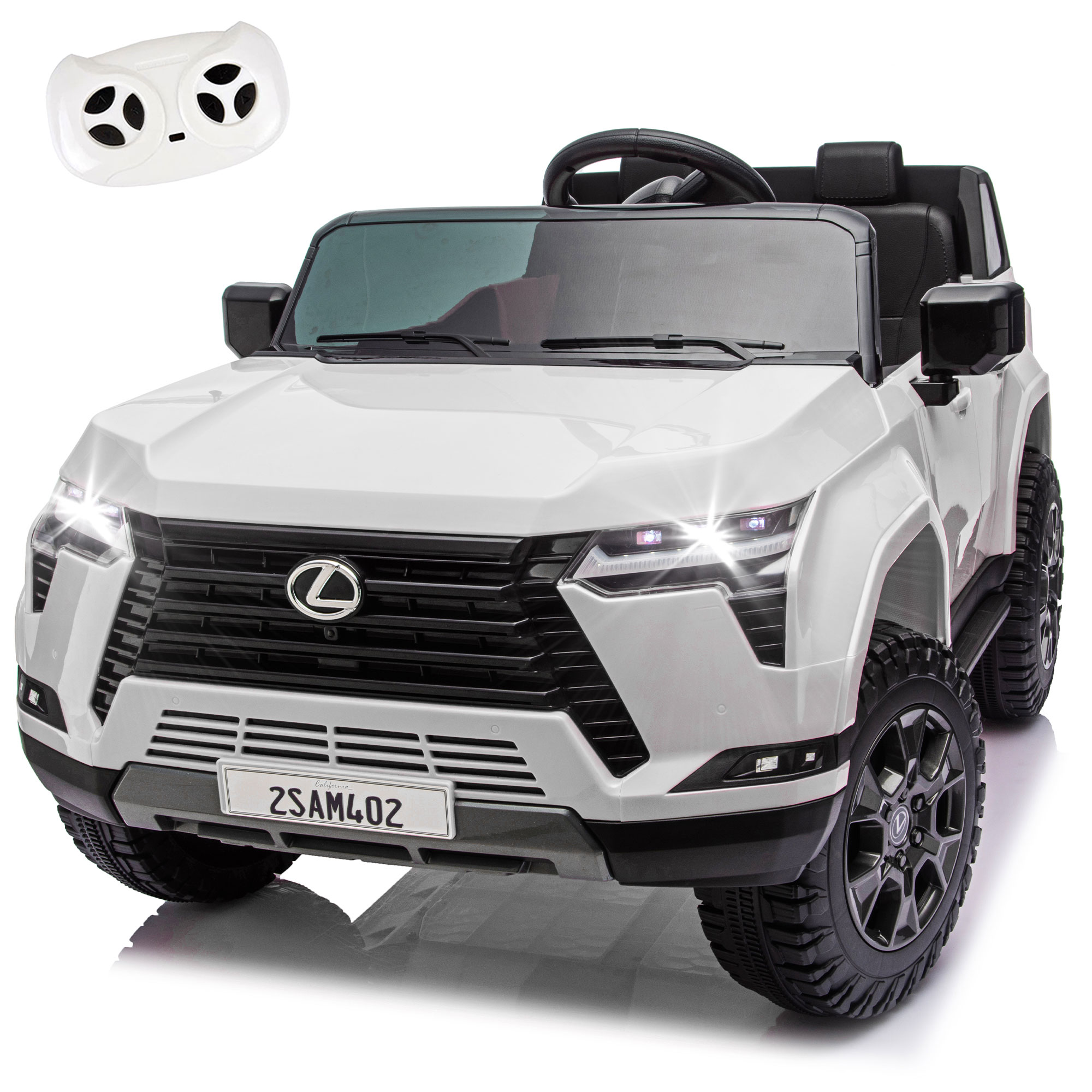 thumbnail video image 2 of 24V Ride On Car for Kids, Lexus GX550 2 Seater Powered Ride on Toys with Remote Control, 4 Wheels Suspension, Bluetooth, Music, LED Lights, Kids Electric Car for Boys Girls Ages 3-8, White, 2 of 8