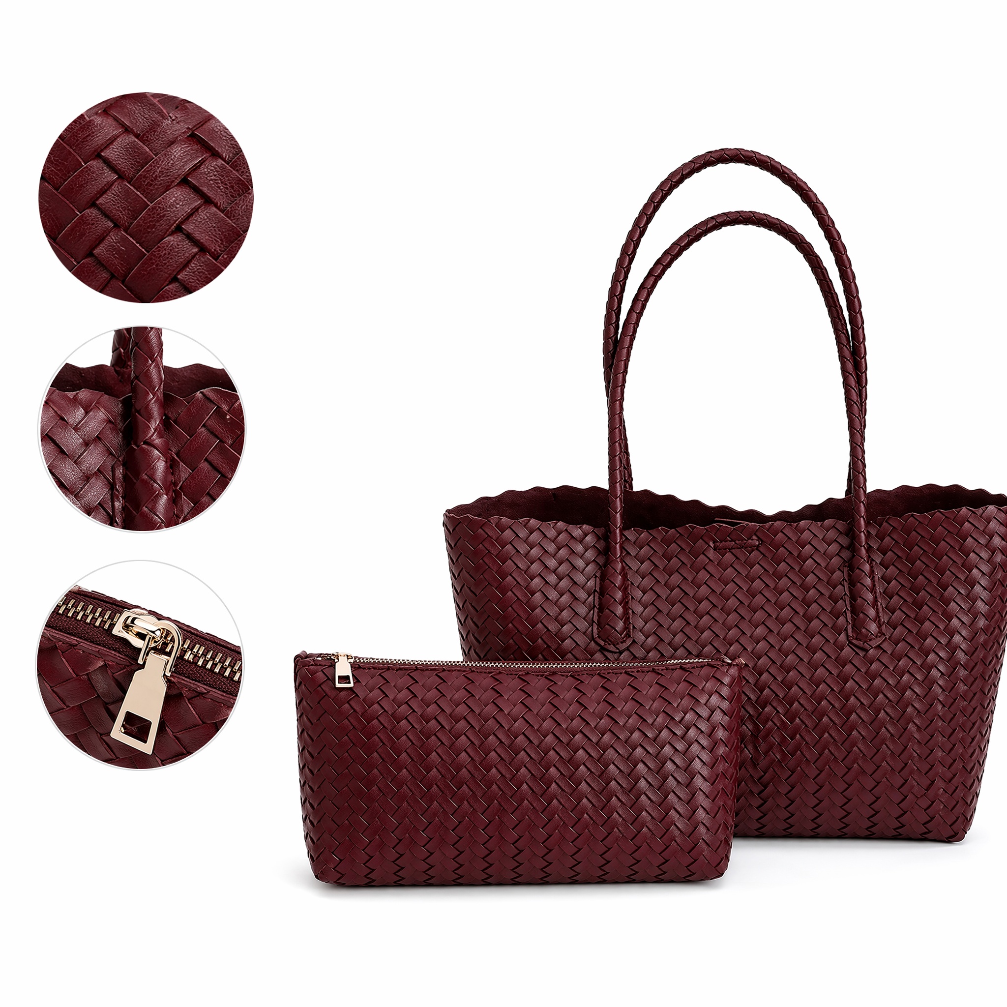thumbnail video image 2 of WeaveCC Handwoven PU Y2K Tote Bag Set Halloween Shoulder Purse Fall Gift for Women, 2 of 7