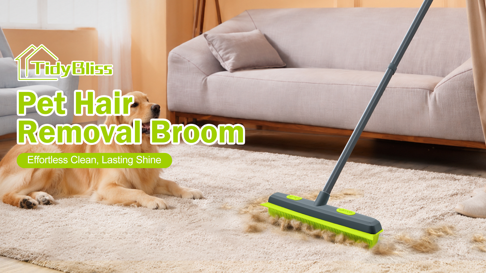 thumbnail video image 2 of TidyBliss Pet Hair Removal Broom with 1 Microfiber Cloth (Green), 2 of 7