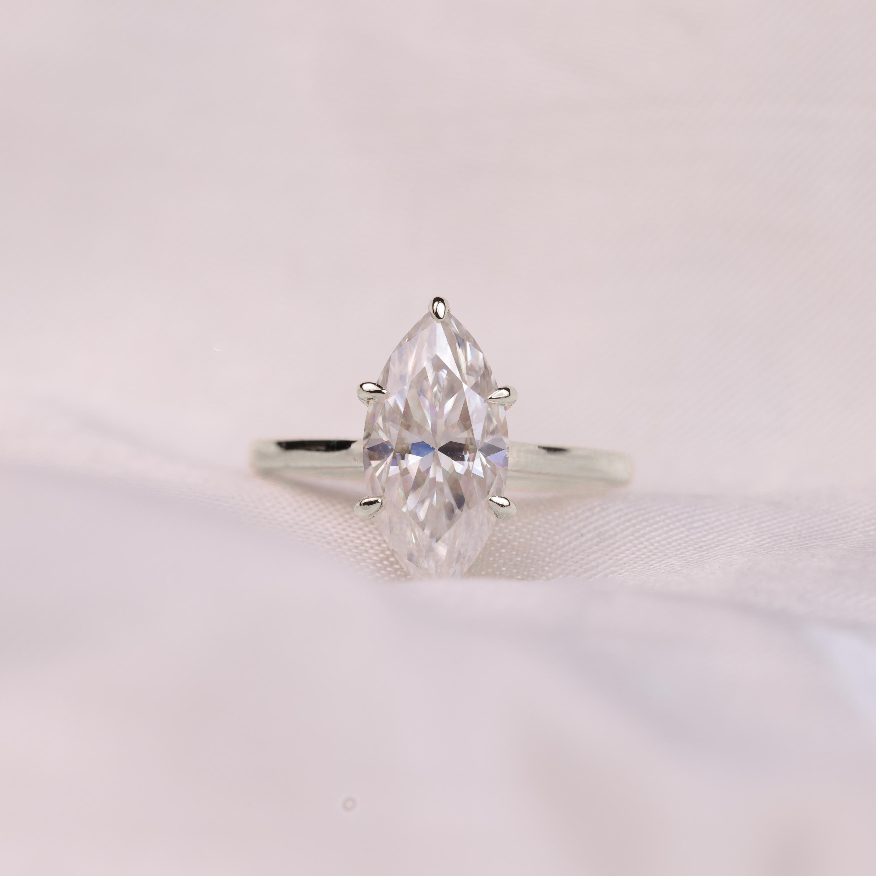 thumbnail video image 2 of solitaire jewels 2CT Marquise Solitaire Moissanite Engagement Ring For Women, 14K Yellow Gold, 2 of 8