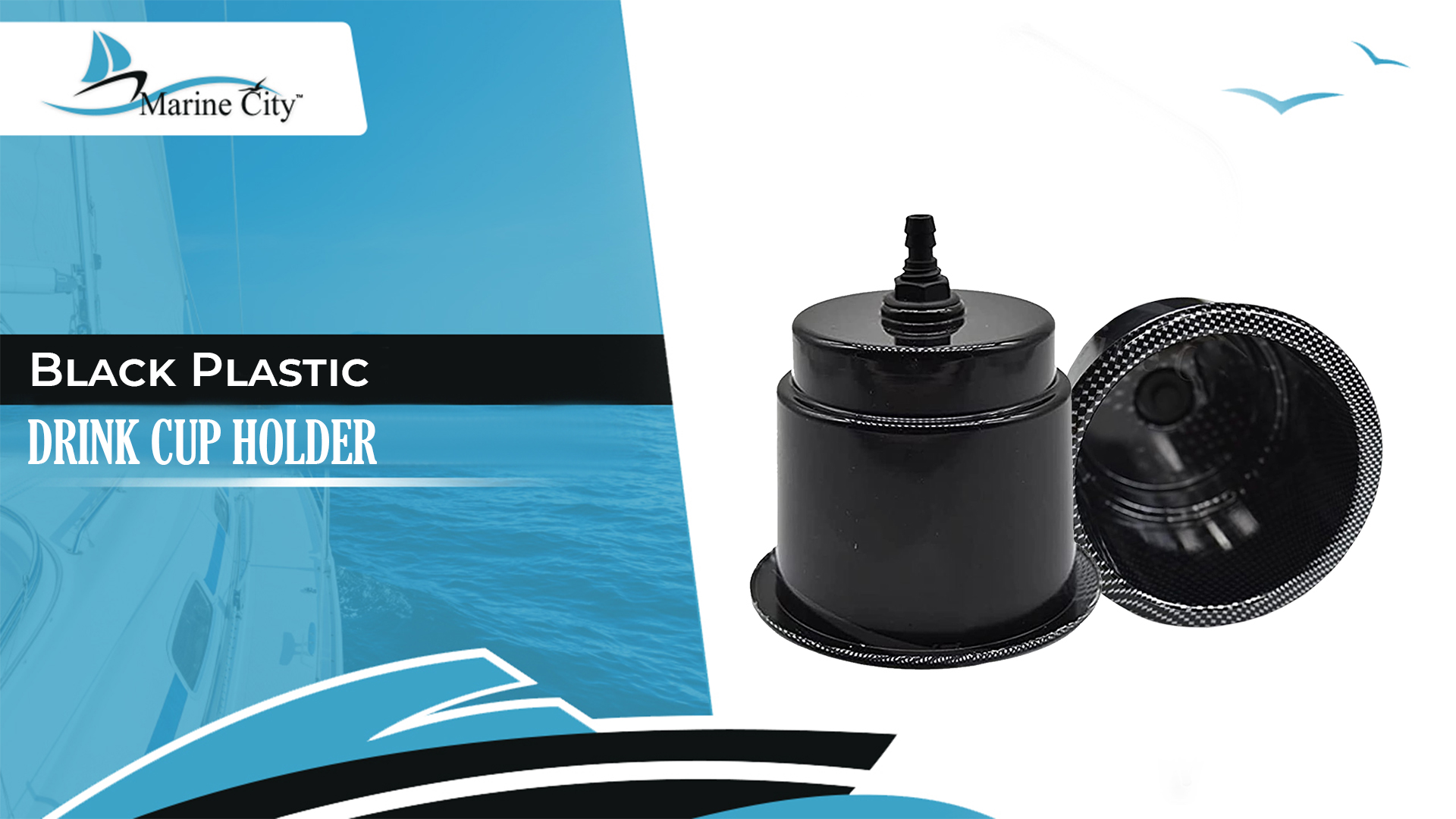 thumbnail video image 2 of MARINE CITY Black Pattern Closeable Plastic Cup Holder with Center Drain for Rocky Mountains Ships Marines Yachts Kayaks Pack of 6, 2 of 8