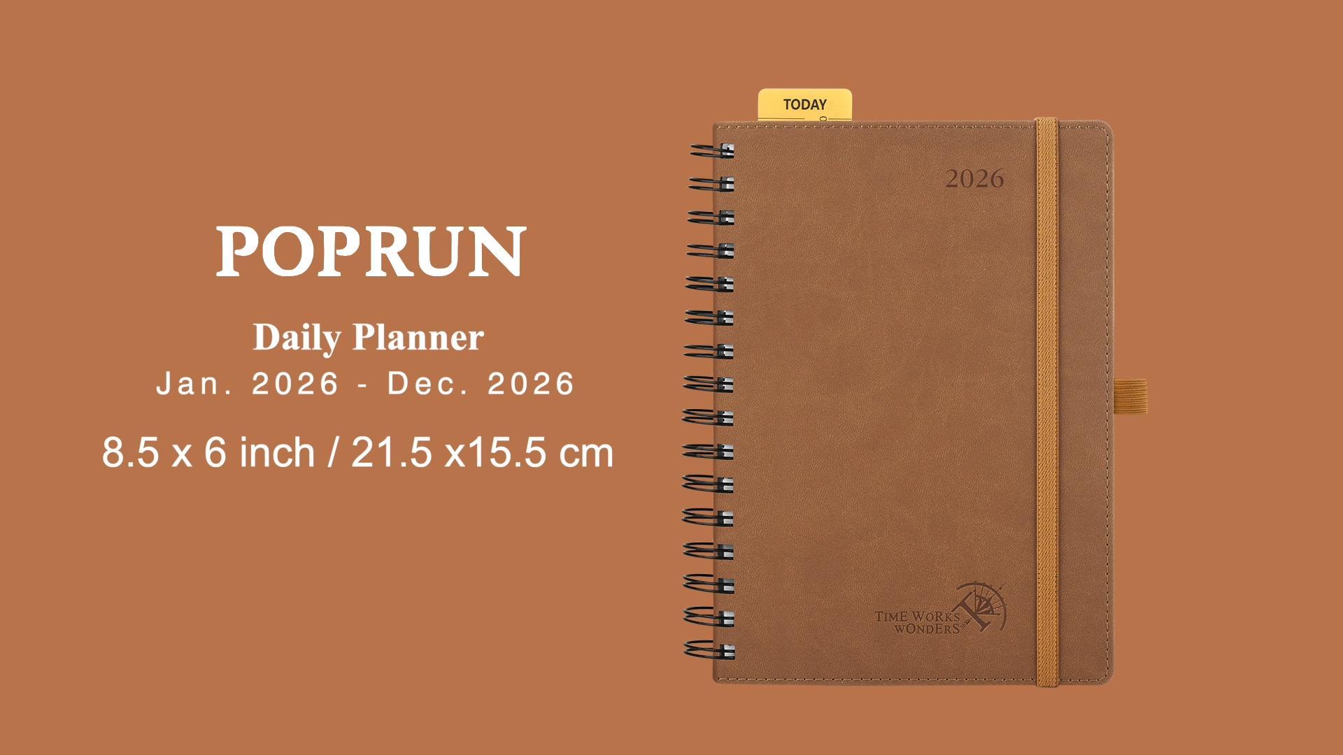 POPRUN 2026 Daily Planner One Page per Day, A5-6" x 8.5", Spiral Bound ...