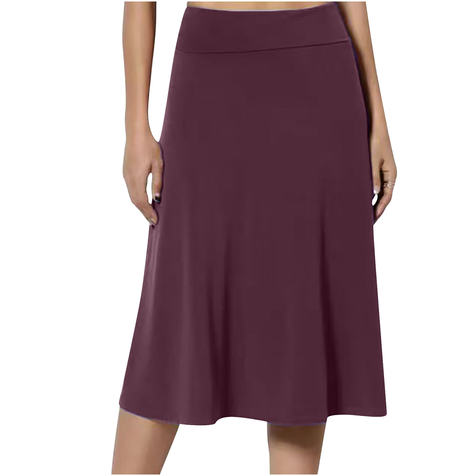 thumbnail video image 2 of Women's A-Line Elastic High Waist Flare Work Midi Knee Length Stretchy Skirt Womens Spring/Summer Pull On High Waist Office Knee Length Pencil Skirts, 2 of 6