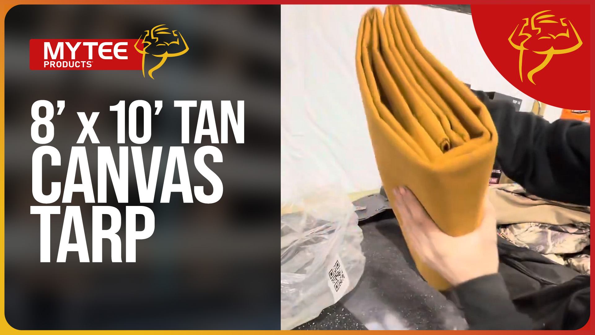 thumbnail video image 2 of (2 Pack) 10' x 12' Tan Canvas Tarp 12oz Heavy Duty Water Resistant, 2 of 18