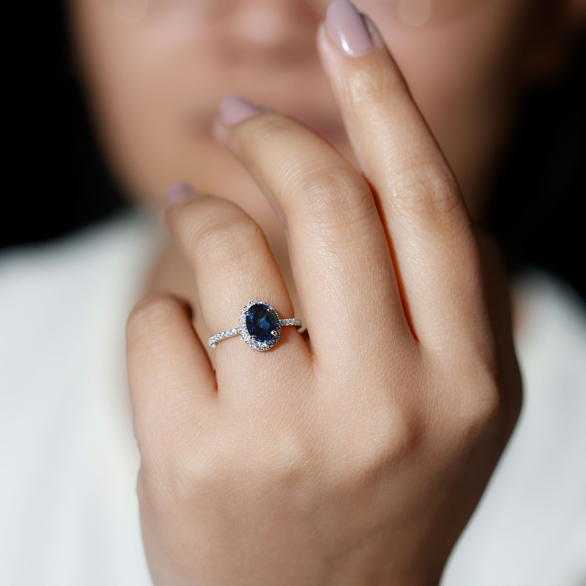 thumbnail video image 2 of Rosec Jewels London Blue Topaz Oval Engagement Ring - Blue Topaz Diamond Ring - AAA Quality Certified - With Jewelry Box, 18K Yellow Gold, US 8.00, 2 of 9