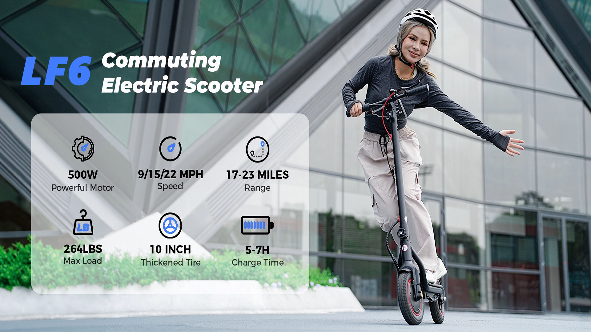 thumbnail video image 2 of LiteFive LF6 Electric Scooter with 500W Motor, 10” Tires, 22mph & 23Miles Range, Folding Commuting E-Scooter for Adults with APP Control, 2 of 12