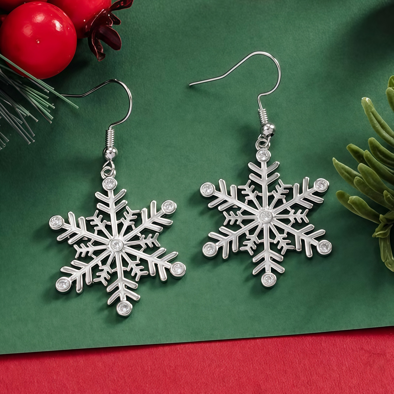 thumbnail video image 2 of Midir&Etain Snowflake Earrings 18K White Glod Plated Christmas Snowflake Dangle Drop Earrings Winter Holiday Christmas Birthday Day Gift For Her/Wife/Mom, 2 of 7