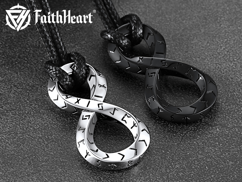 thumbnail video image 2 of FaithHeart Viking Runes Infinity Mobius Necklace for Men Women Black Stainless Steel Hypoallergenic Jewelry Nordic Mystery Amulet Jewelry Gifts for Father Friends Christmas, 2 of 11
