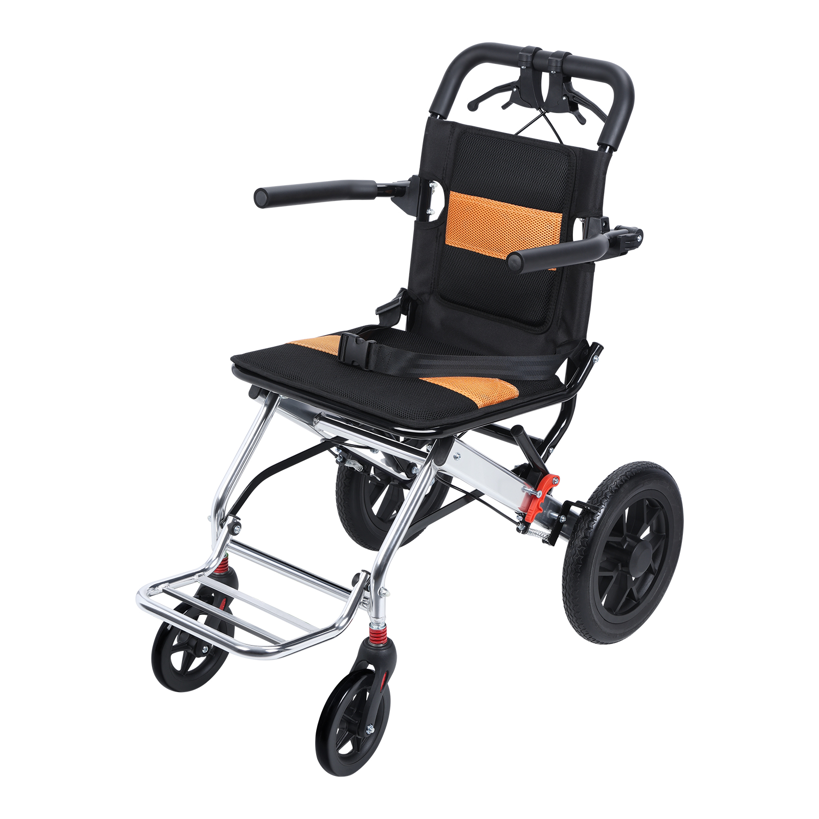 thumbnail video image 2 of Adult Wheelchair,Narrow Doorways Wheel Chair,15.75- inch Wide Seat Transport Chair,Travel Wheelchair with Handbrake,Shock-absorbing of 80KG,12 inch Shock-absorbing Pump, 2 of 9