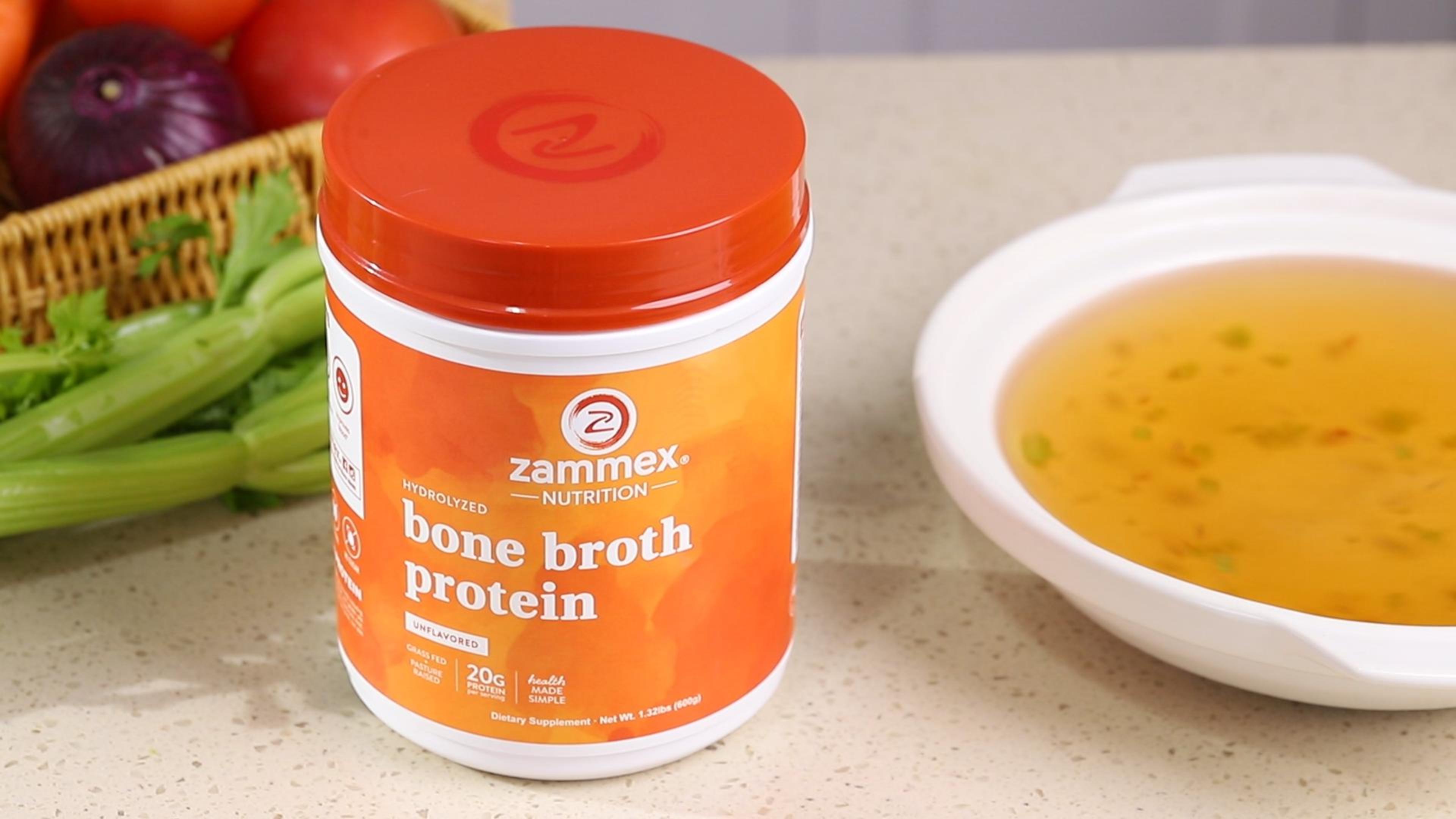 thumbnail video image 2 of Zammex Bone Broth Protein Powder Grass Fed Beef, Natural Flavor, 10.59 oz, 18g Protein Hydrolyzed Collagen Peptides Type I & III,Dietary Supplement,Non-GMO,Gluten Free,Paleo & Keto Friendly, 2 of 7