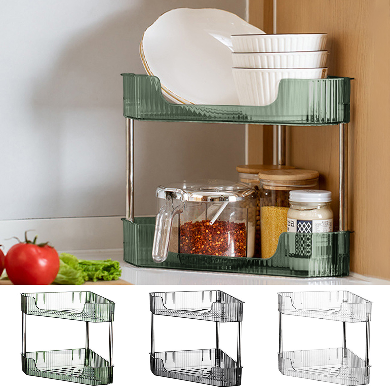 thumbnail video image 2 of Kitchen Corner Shelf Countertop 3 Tier Bathroom Counter Organizer Cabinet Corner Storage Shelf Spice Rack Makeup Organizer Under Sink Organizer, 2 of 10