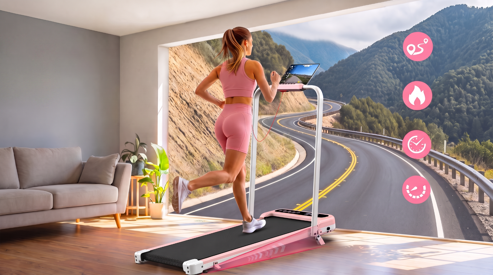 thumbnail video image 2 of YZRUN Walking Pad with 10% Incline, Walking Pad Treadmill for Home, Walking Pad Under Desk with Handle Bar, Foldable Walking Pad, Pink, 2 of 9