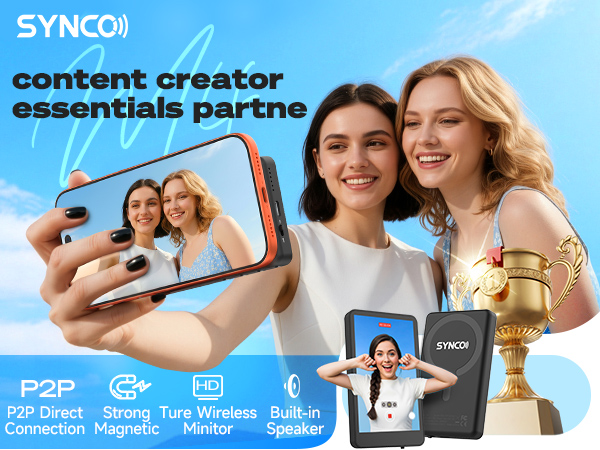 thumbnail video image 2 of Synco XView Selfie Monitor Screen Wireless P2P 4K/1080p Magnetic Camera Vlog Monitor with 164FT Range for iPhone 7-17 Series, 2 of 7