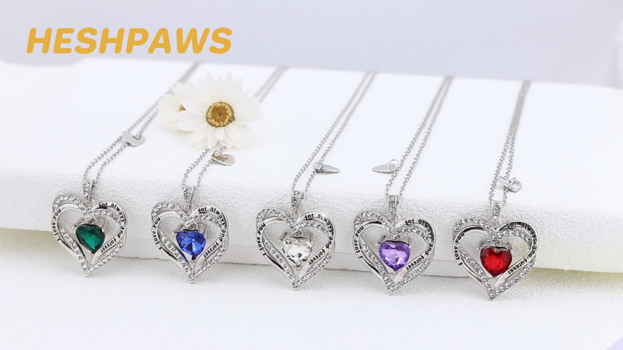 thumbnail video image 2 of HESHPAWS Love Pendant Necklaces for Women With Birthstone Zirconia, Christmas Birthday Anniversary Jewelry Gift for Women Wife, 2 of 6