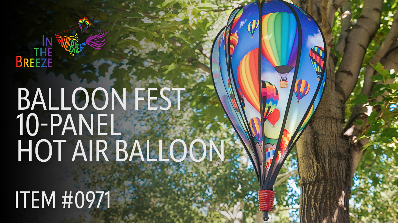 thumbnail video image 2 of In the Breeze 0971 — Balloon Fest 10-Panel Hot Air Balloon Spinner — Colorful Wind Spinner for Yards, Gardens, Patios, 2 of 6