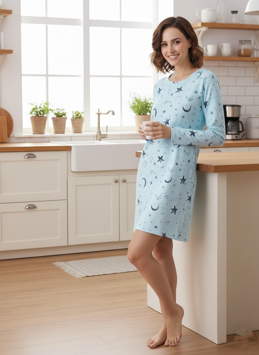 thumbnail video image 2 of Zando Nightgowns for Women Soft Cotton Long Sleeve Nightgown Cartoons Ladies House Dresses Sleep Shirts Christmas Green Star L, 2 of 9