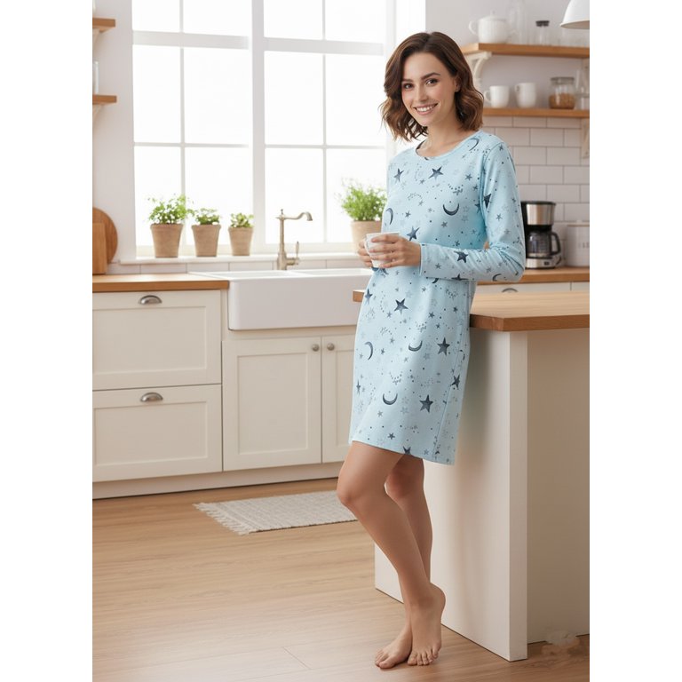 Zando Women's Cotton Long Sleeve Nightgown, Winter House Dresses Sleep  Shirts, Green Star, M - Walmart.com