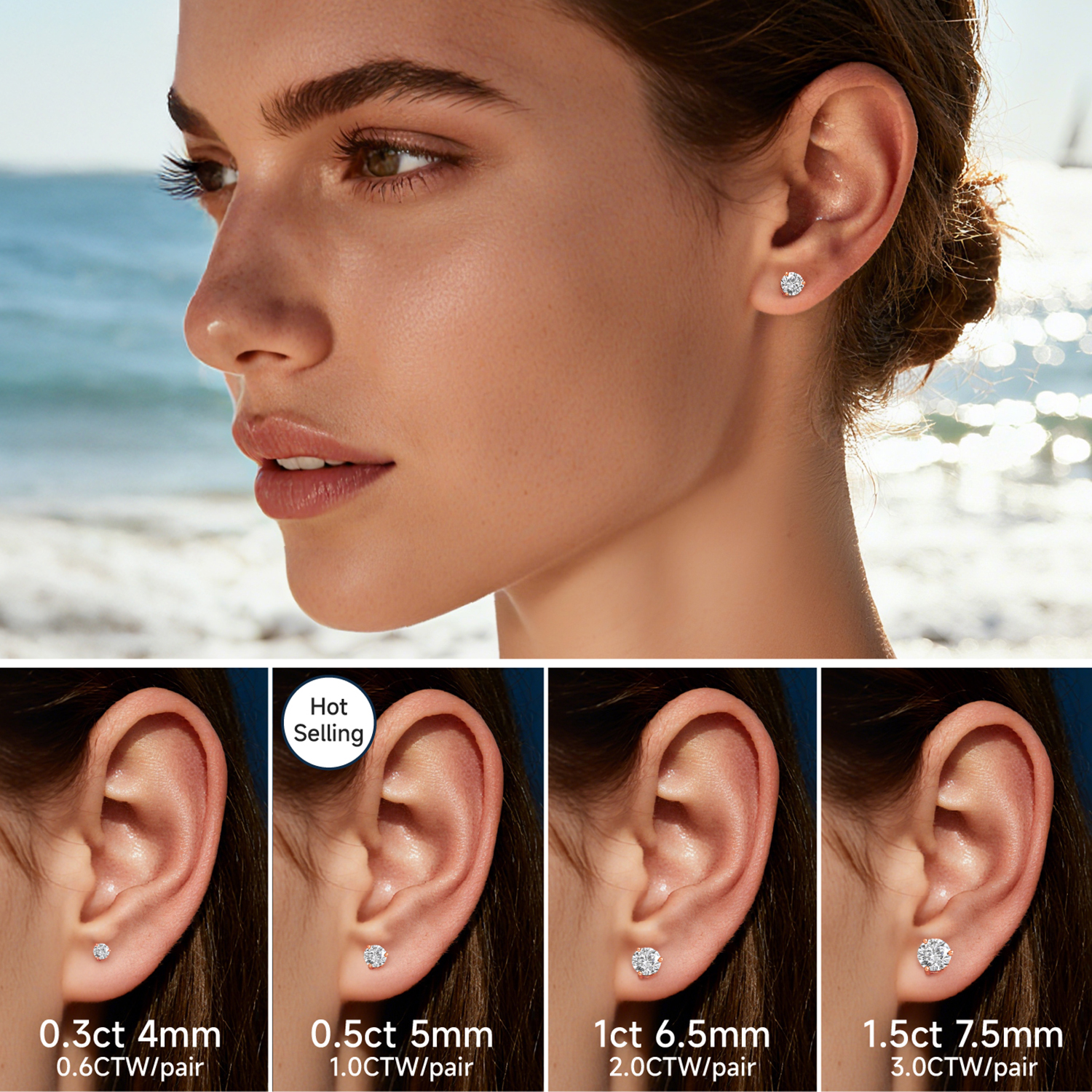 thumbnail video image 2 of MomentWish 1 Carat D Color VVS1 Moissanite Stud Earrings for Women Valentines Birthday Gift for Wife Mom Girlfriend, 2 of 10