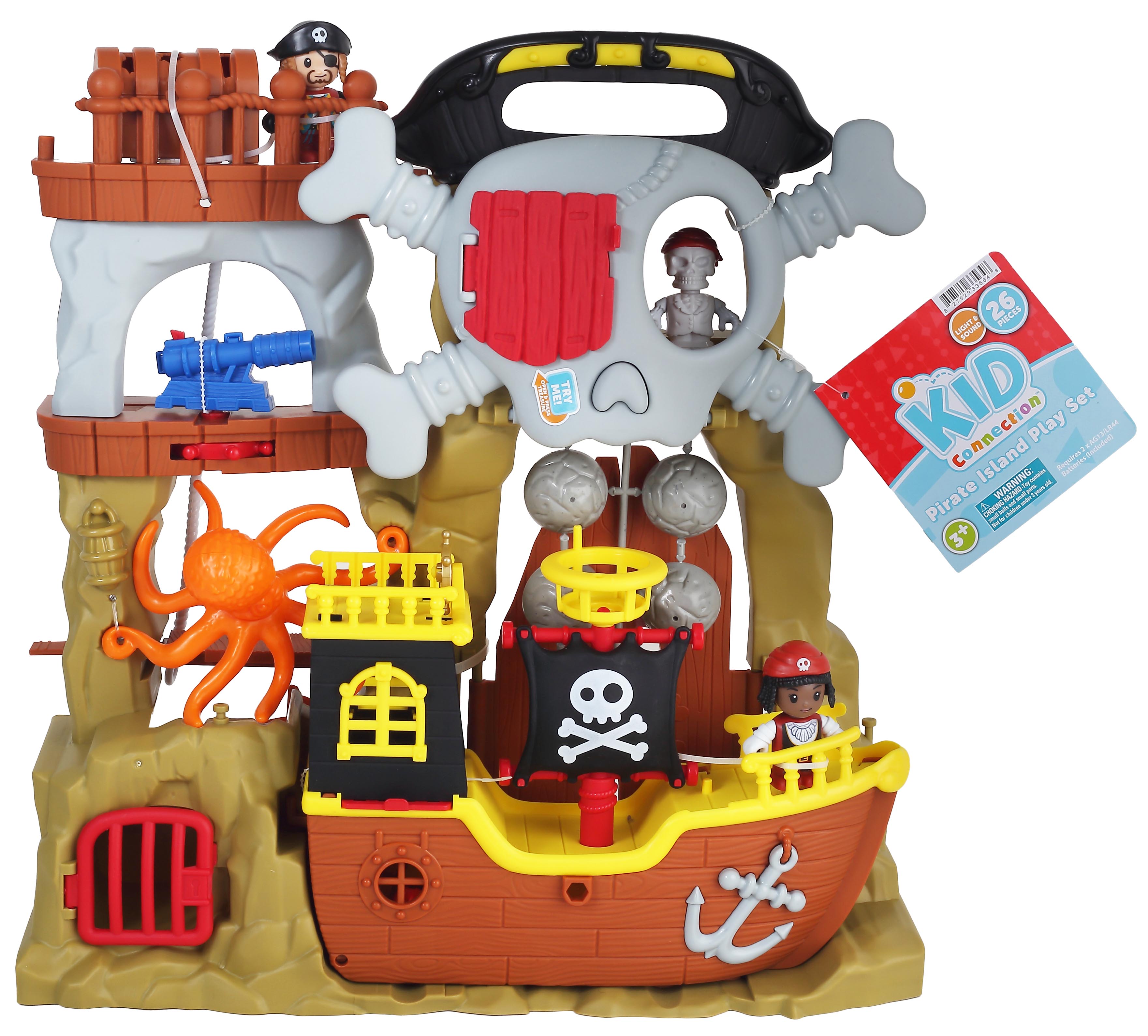 thumbnail video image 3 of Kid Connection Pirate Island Playset, 26 Pieces, Toddler Toys, 3 of 9