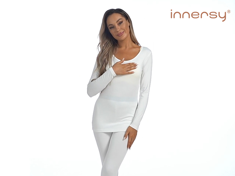 thumbnail video image 2 of INNERSY Women's Thermal Underwear Tops Round Neck Base Layer Shirt, 2 of 8