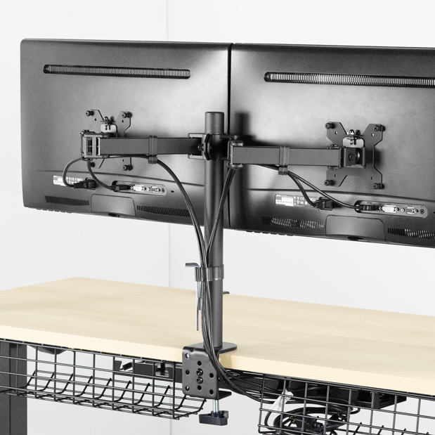 thumbnail video image 2 of VIVO Full Motion Dual VESA Monitor Desk Mount Double Arm Joint Screens up to 34", 2 of 8